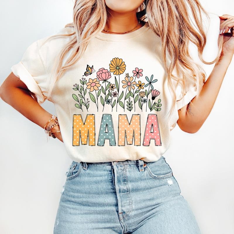 Floral Mama T-Shirt, Mother's Day T-Shirt, Wildflowers T-Shirt, Flowers T-Shirt, Mama Shirt Polka Dots