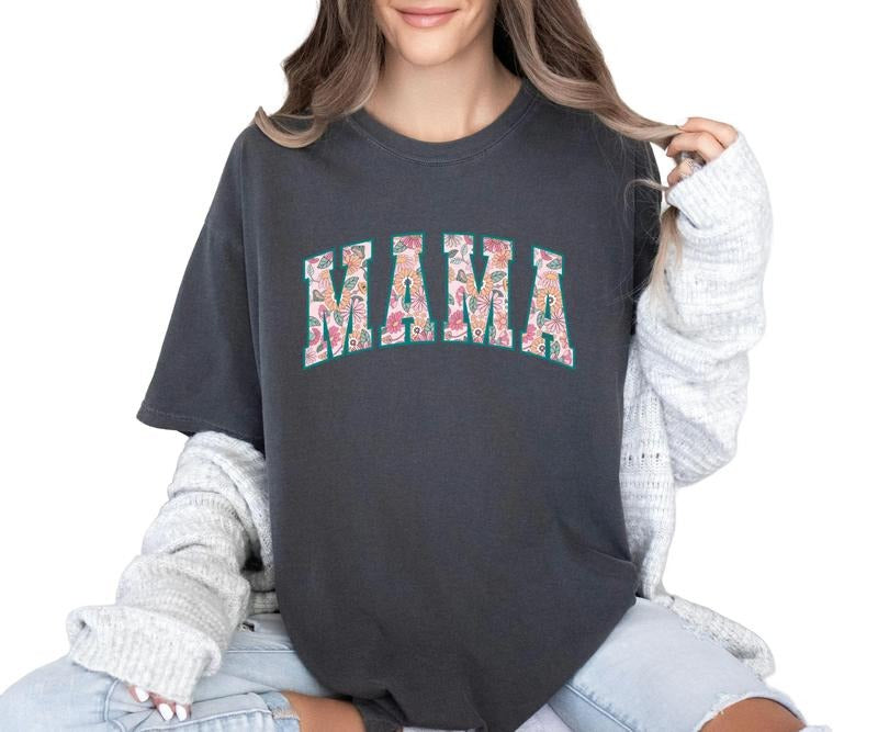 Floral Mama Teal Print Comfort colors Tee shirt Hoodie, Sweatshirt | DripVista.com