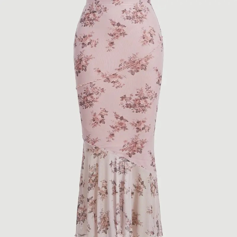 Floral Mesh Ruffle Hem Maxi Skirt High Waisted Fishtail Long SkirtsY2K T-Shirts, Hoodie, Sweatshirt | DripVista.com