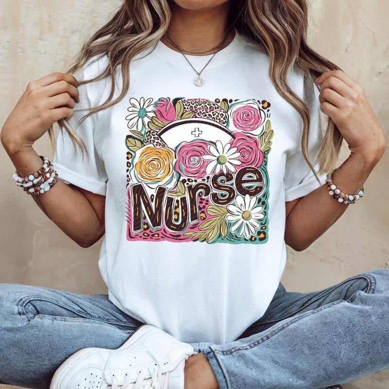 Floral Nurse Block DTF Transfers - THIS IS NOT A SHIRT