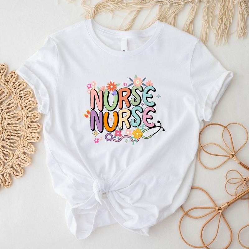 Floral Nurse T-Shirt, Matching Nursing School Tee, New Nurse Birthday Gift, Nurse Appreciation