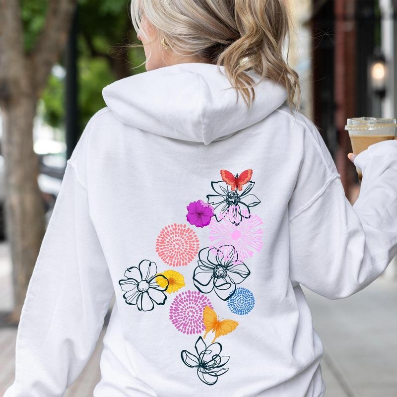 Floral Outlines, Flower Doodle Hoodie T-Shirts, Sweatshirt | DripVista.com