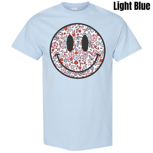 Floral Patriotic Happy Face  Gildan Short Sleeve T-Shirt 'NLB'
