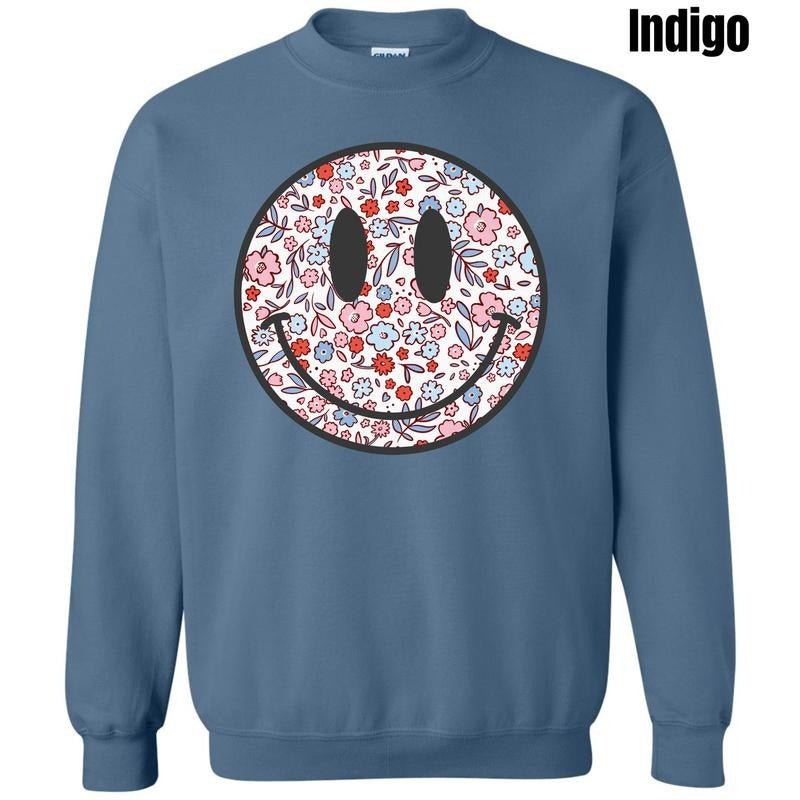 Floral Patriotic Happy Face Sweatshirt 'NLB'