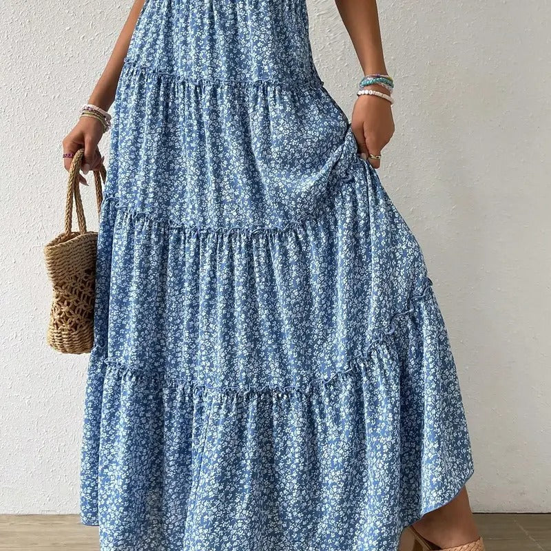 Floral Print Elastic High Waist Pleated Ruffle Flowy Long Skirts T-Shirts, Hoodie, Sweatshirt | DripVista.com
