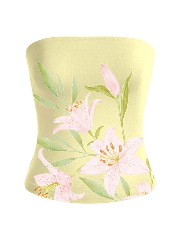 Floral Print Strapless Tube Top Backless Fitted Bandeau Crop Fashion Tubetops T-Shirts, Hoodie, Sweatshirt | DripVista.com