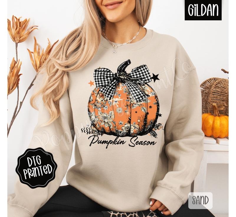 Floral Pumpkin Season Sweatshirt, Trendy Women's Fall Crewneck