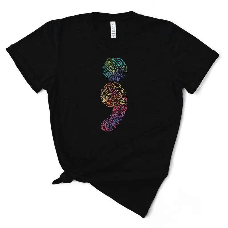 Floral Semicolon T-Shirt Hoodie, Sweatshirt | DripVista.com