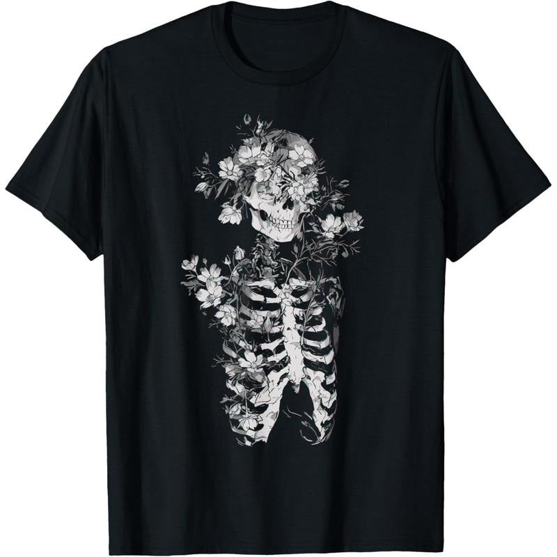 Floral Skeleton Flowers Goth Occult Death Dark Alt Aesthetic T-Shirt made in usa