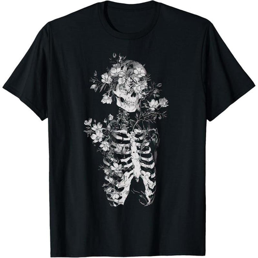 Floral Skeleton Flowers Goth Occult Death Dark Alt Aesthetic T-Shirt made in usa
