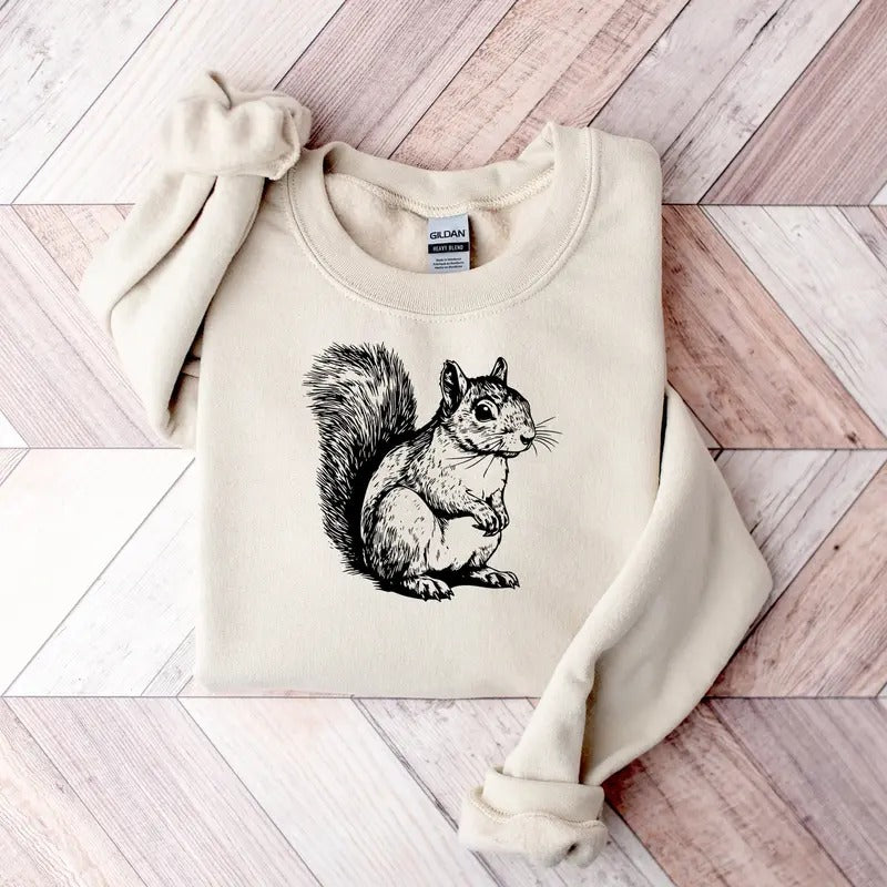 Floral Squirrel Shirt, Animal Lover Tee, Squirrel Sweatshirt, Squirrel Lover Gift, Cute Xmas 2024 Gift For Daughter Collar Cotton Fabric Fit