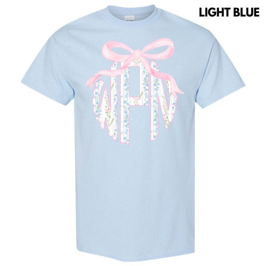 Floral Stripe Monogram Gildan Short Sleeve T-Shirt 'NLB'