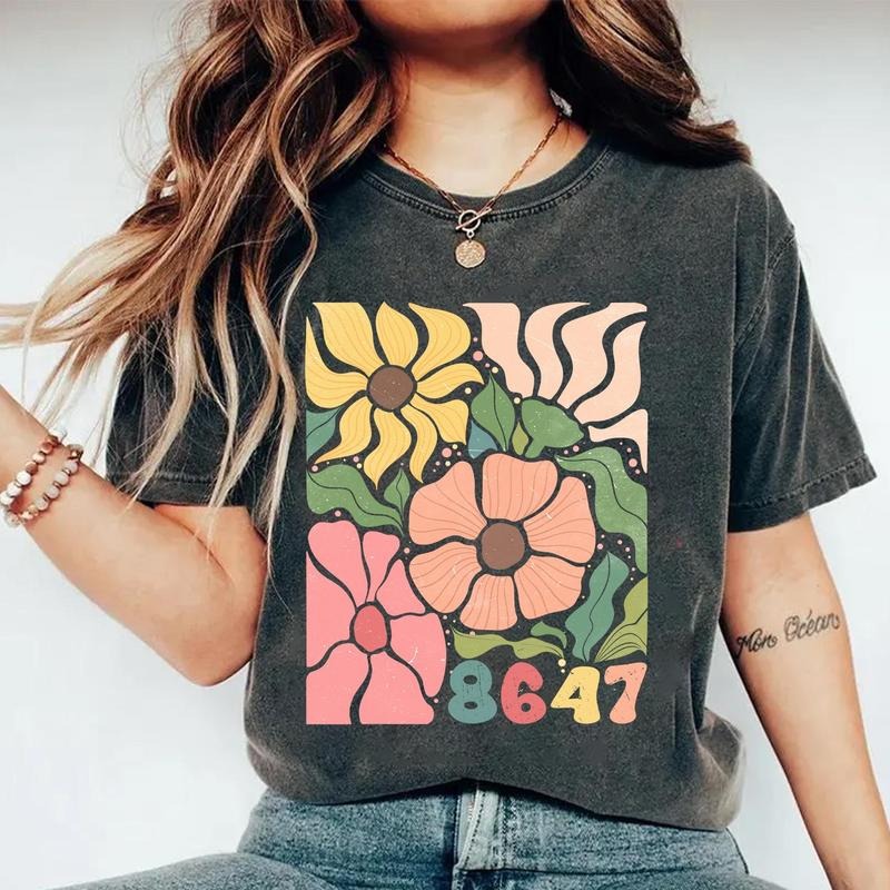 Floral Subtle Anti Trump Shirt, 8647 T-shirt, Anti Trump Sweatshirt, Feminist Shirt, Leftist Tee,Pro Immigration Shirt,Liberal Political Tee