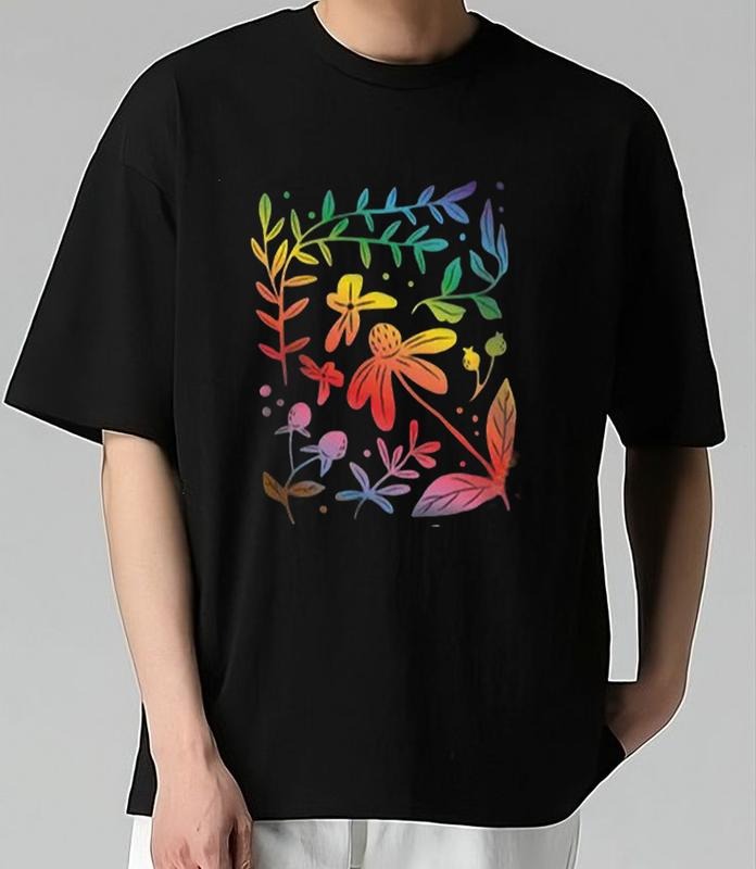 Floral Subtle Pride Rainbow T-Shirt Street Style Retro Graphic Tee Bold Style for Streetwear Lovers Vintage Tee for Fans...