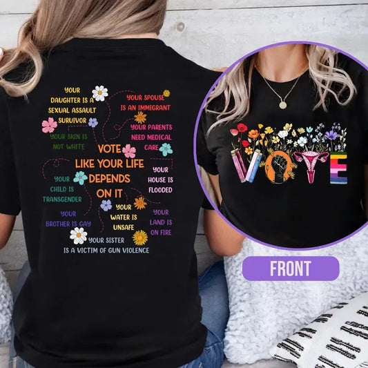 Floral Vote Shirt, Vote Like Ruth Sent You Shirt, Lgbtq Shirt, Pro Choice, Banned Books, Reproductive Rights, Unisex Short Sleeve Tee, Casual Clothing