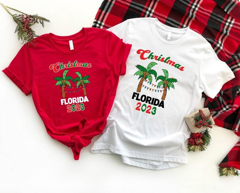 Florida Christmas 2023 Shirt, Christmas Light Shirt, Xmas Palm Tree Tee, Matching Family Vacation Trip Tee, Beach Christmas Shirt.