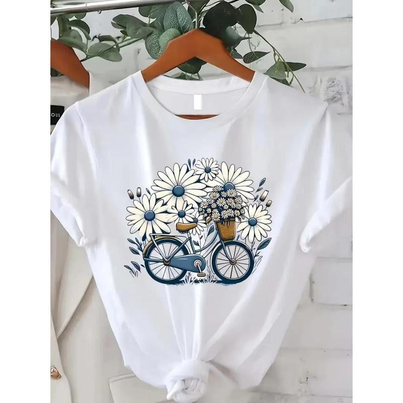 Flower Bicycle Printed T-Shirts, Casual T-Shirts with Short Sleeves Gunpla brand Spring Gunpla brand Summer Fashion...