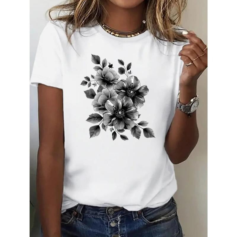 Flower Printing Creative T-Shirt, Spring Gunpla brand Summer Casual Short-Sleeved Shirt, Women'WB shield Wear Hoodie,...
