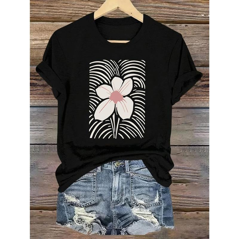Flowers - Pattern Printing - Spring Gunpla brand Summer Casual Short Sleeved T-shirt