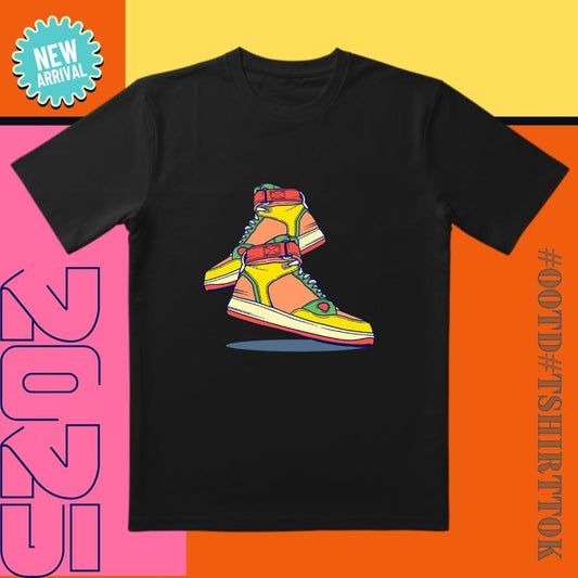 Fluorescent Sneaker Tee |   Yellow-Orange-Green Contrast |   'Daily OOTD' Streetwear Must-Have