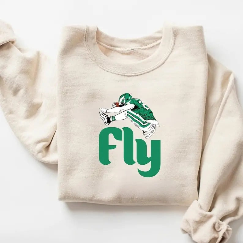 Fly Saquon Barkley Hurdle Backwards Sweatshirt Crewneck, Unisex Philadelphia Football Philly Vintage Style Green Gift Fan...
