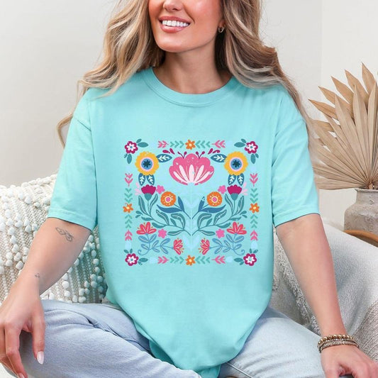 Folk Art Flowers, Summer, Floral, Retro, Comfort Colors T-Shirt, Women's Comfort Colors Tee