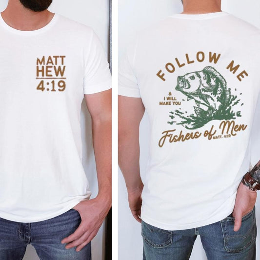 Follow Me I Will Make You Fishers Of Men Christian 2 Sided Tee Pure Cotton Casual Street Style Crew Neck Short Sleeve T-Shirt Tops Trendy for Unisex