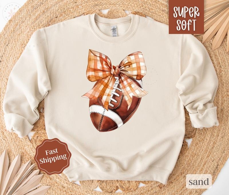 Football Bow Sweatshirt, Game Day Football Crewneck, Womens Sweatshirt, Fall Sweater fall coquette T-Shirts, Hoodie