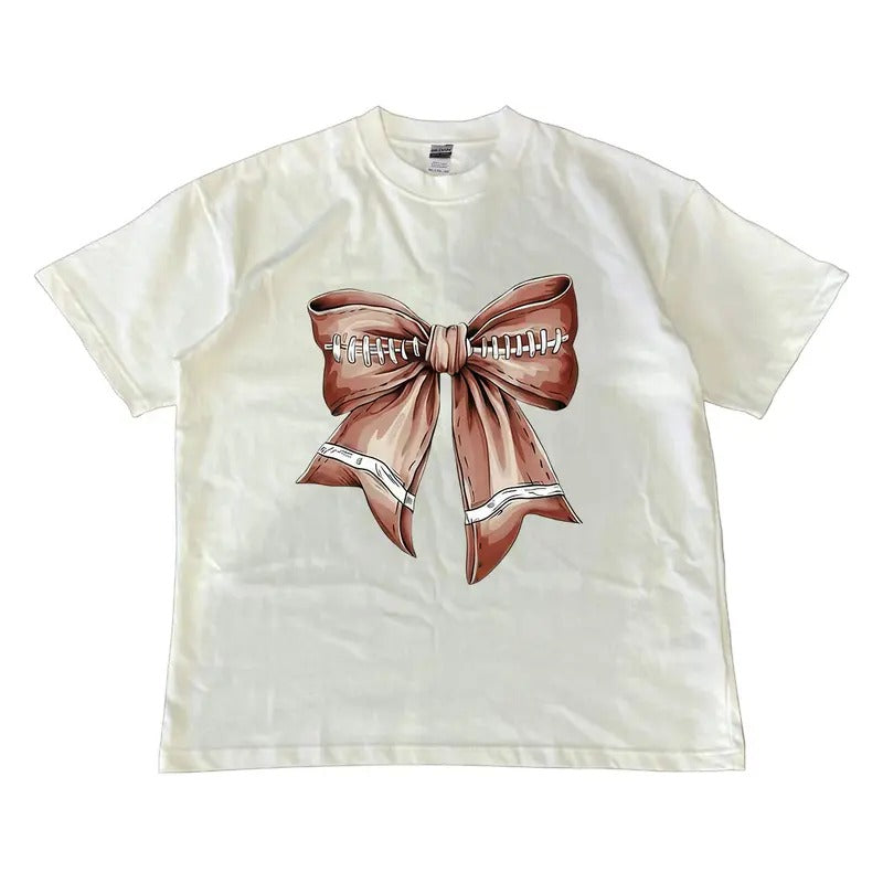 Football Bow T-shirt, Womens Football T-shirt, Gift For Her, Crewneck T-shirt, MW Unisex Shirt Menswear Top