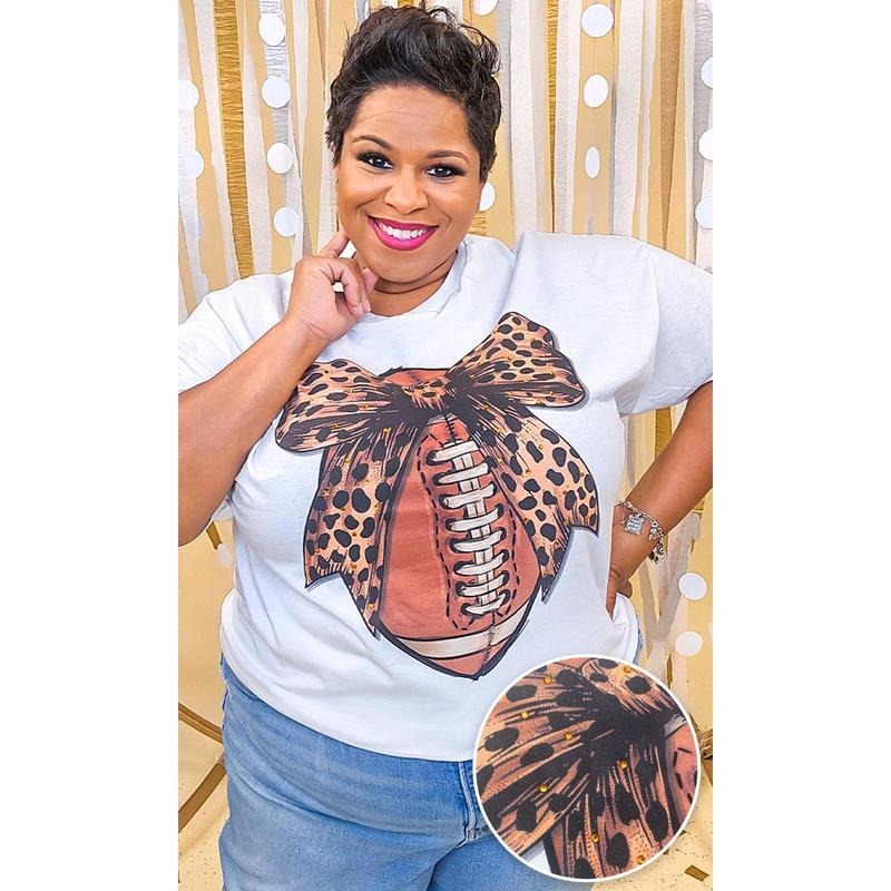 Football Cheetah Bow Rhinestone Graphic Shirt Hoodie, Sweatshirt | DripVista.com