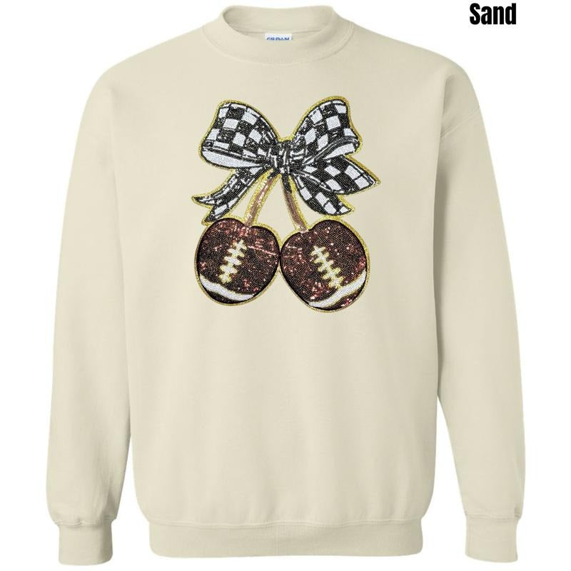 Football Cherries & Checker Bow Patch Sweatshirt T-Shirts, Hoodie | DripVista.com