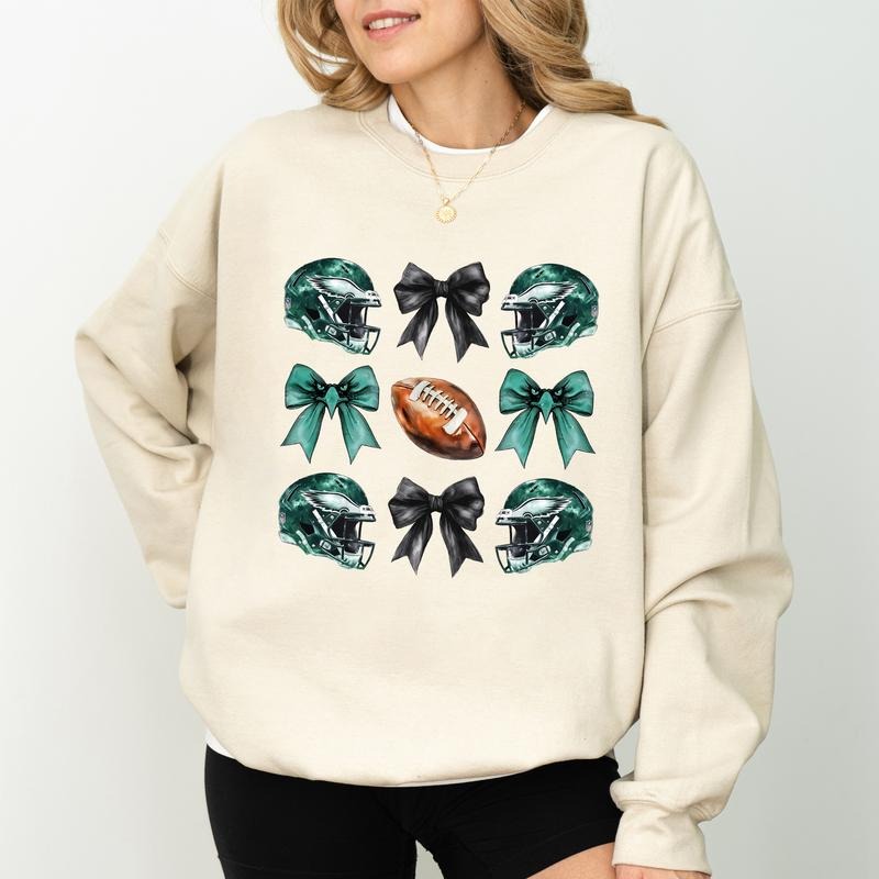 Football Coquette Bow Sweatshirt, Coquette Football Crewneck, Football Team Long Sleeved Pullover, Eagle Lover Sweater,...