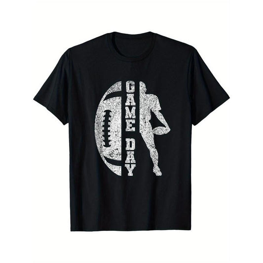 Football Game Day Graphic Tee - Cute Sports Design on Black Cotton T-Shirt for Men, Perfect for Fans made in usa