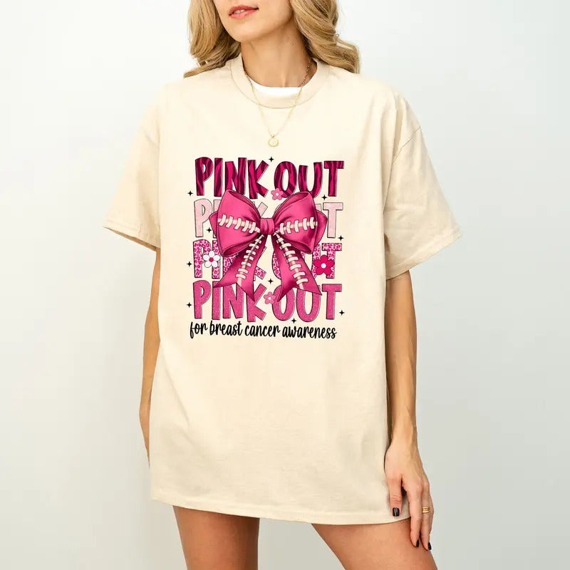 Football Pink Out T-Shirt, Breast Cancer Football T-Shirt, Breast Cancer Awareness T-Shirt, Pink Ribbon, Game Day png, Football Mom Png, Tackle Cancer