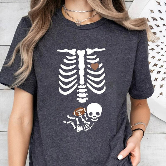 Football Pregnancy Announcement Shirt, Skeleton Halloween Maternity T-Shirt, Future Sports Fan Tee, Fall Gift for New Mom