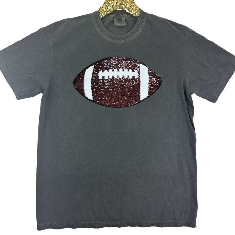 Football Sequin Patch Comfort Colors T-Shirt Hoodie, Sweatshirt | DripVista.com