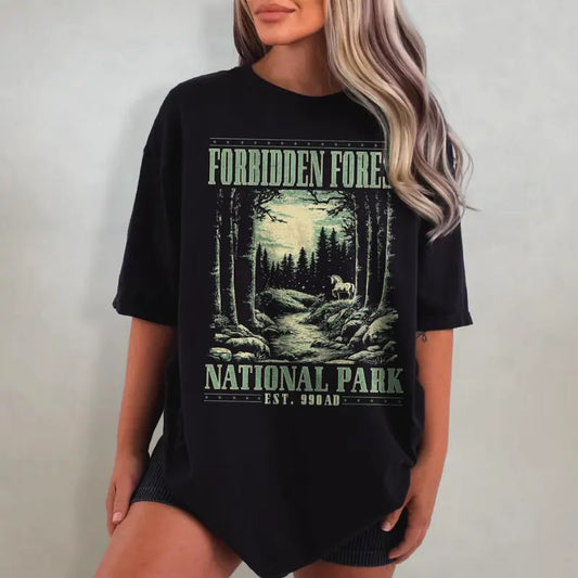 Forbidden Forest Shirt, Bookish Washed T-Shirt, Wizarding School Tshirt, National Park Wizard Shirt, Thrifted Aesthetic Reader Gift
