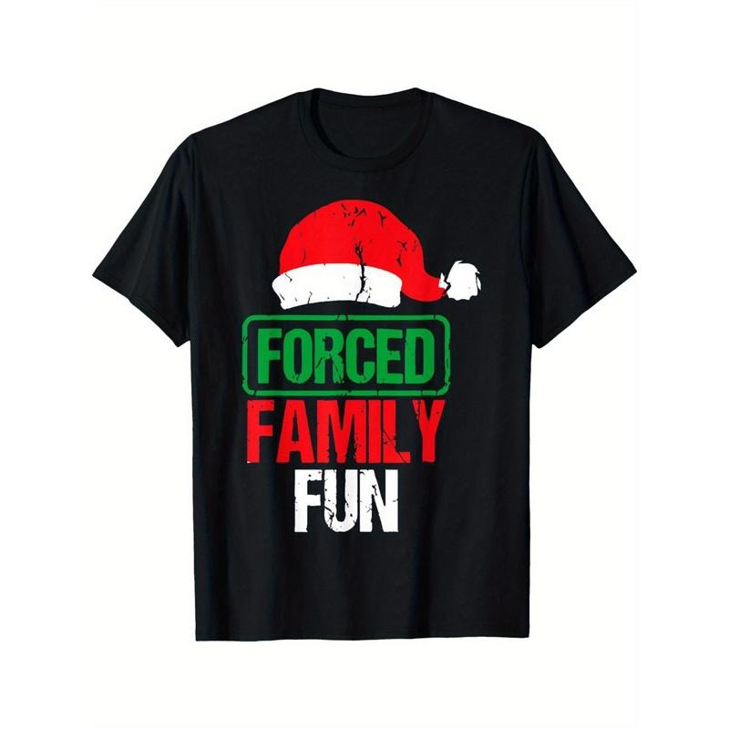 Forced Family Fun Sarcastic Christmas Pajama Family Funny men's T-Shirt made in usa