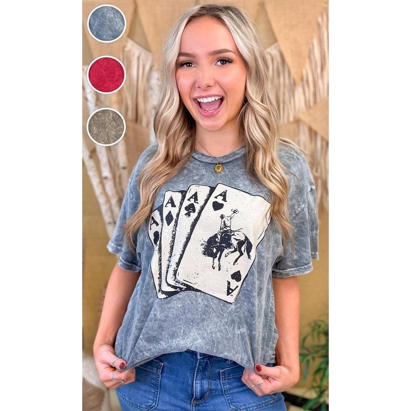 Four of a Kind Mineral Washed Graphic T-Shirt Hoodie, Sweatshirt | DripVista.com