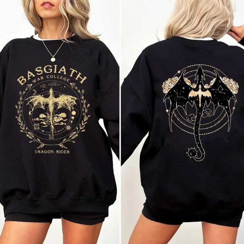 Fourth Wing 2 Sided Sweatshirt - T-Shirt - Hoodie, Basgiath War College Shirt , Fourth Wing Merch Sweatshirt, Onyx Storm Merch, For Women, For Men