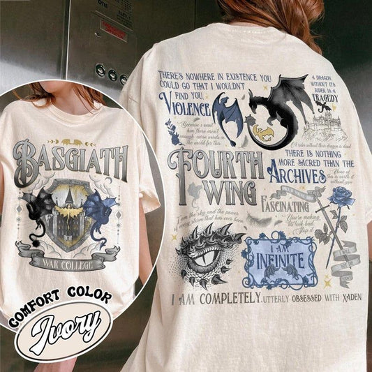Fourth Wing Basgiath War College Shirt,Dragon Rider Shirt,the Empyrean Series Shirt,Basgiath 2 Sided Tee, Fly or Die Tee, Violet Xaden Shirtstyle{n002}3