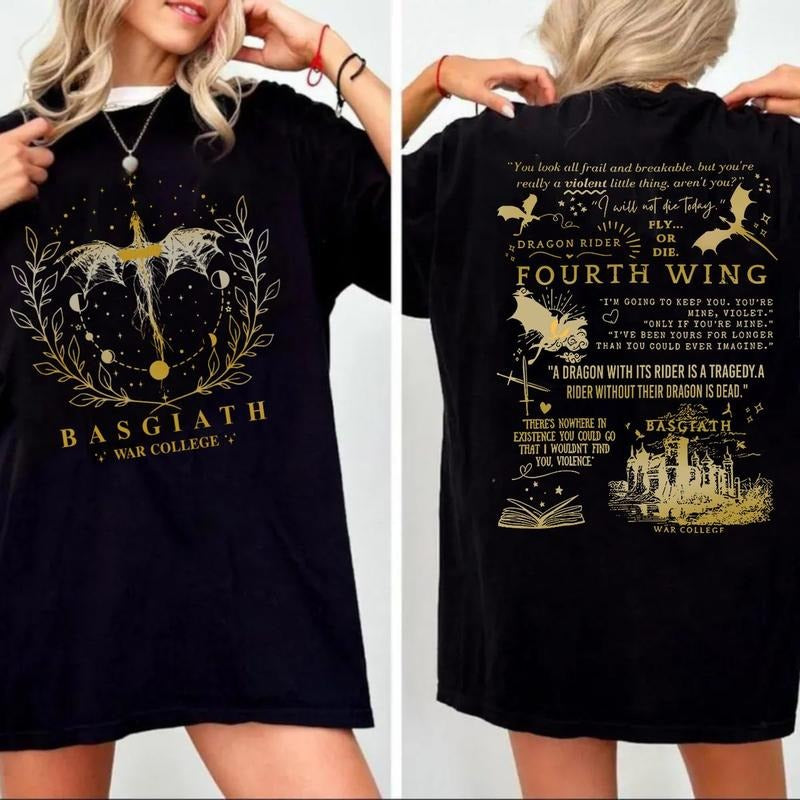 Fourth Wing Double Sided Sweatshirt Hoodie, Basgiath War College Shirt, War College Gift Daily Outfit,Casual Clothing, Unisex Sweater Pullover Teestyle{n002}2