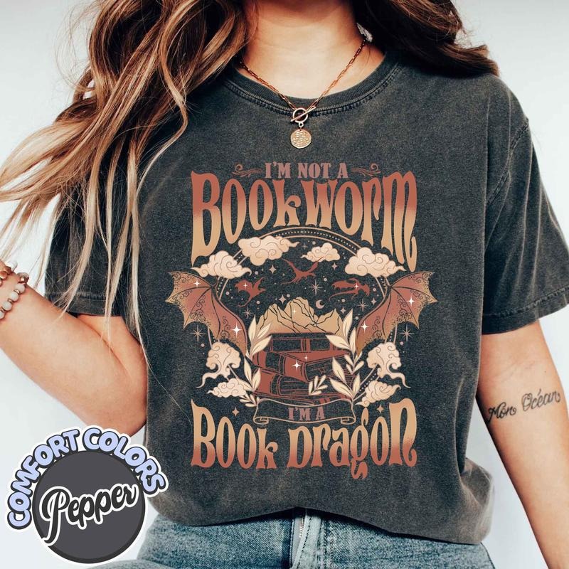 Fourth Wing Dragon Comfort Colors Shirt,Book Lover Shirt,Book Dragon Sweatshirt,Book Lovers Gift, I'm Not A Bookworm I&#39;m A Book Dragon Shirt