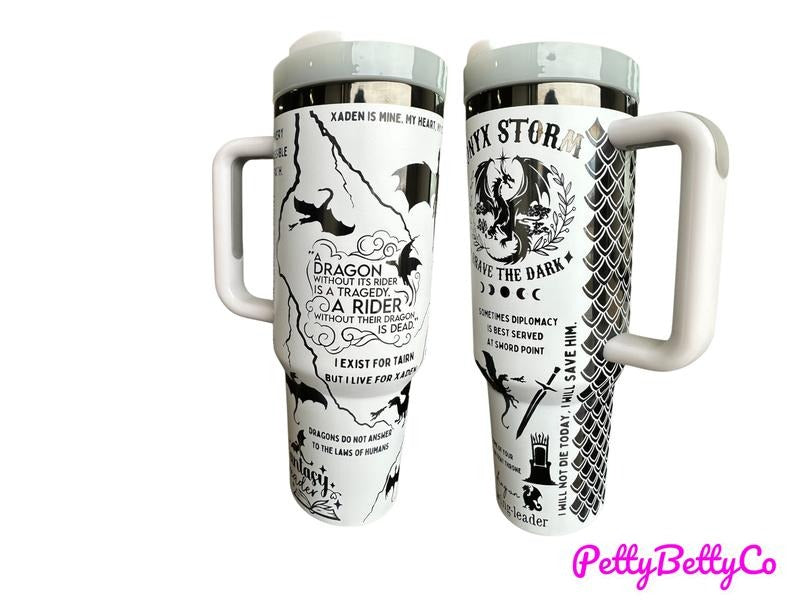 Fourth Wing Dragon Rider Tumbler | Onyx Storm | Xaden & Tairn Quotes | Fantasy Book Lover Gift | 40oz Laser-Engraved Insulated Mug Drinkware Flasks