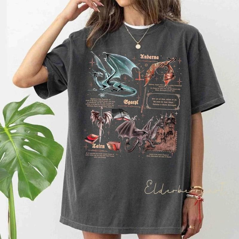 Fourth Wing Dragon Shirt, Tairn & Andarna Tee, Basgiath War College T-Shirt, Fantasy Bookish Shirt, Dragon Rider Tee, Full Color