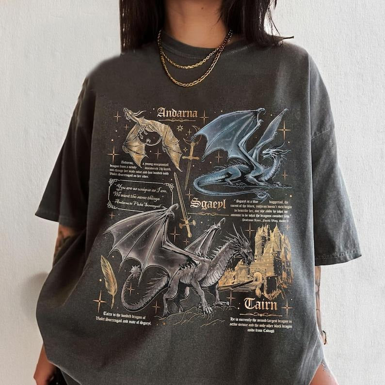 Fourth Wing Dragon T-Shirt, Tairn & Andarna TShirt, Basgiath War College Tee, Dragon Rider Shirt, Bookish Gift for...