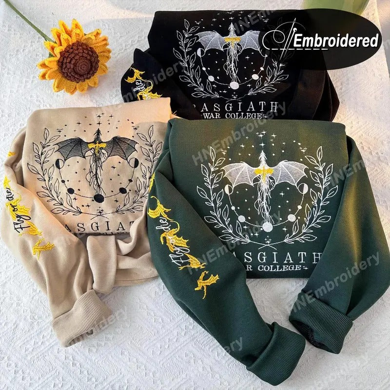 Fourth Wing Embroidered Sweatshirt, Basgiath War College, Embroidery Crewneck, Book Sweater, Fly or Die Bookworm Gift, Gift for Book Lover