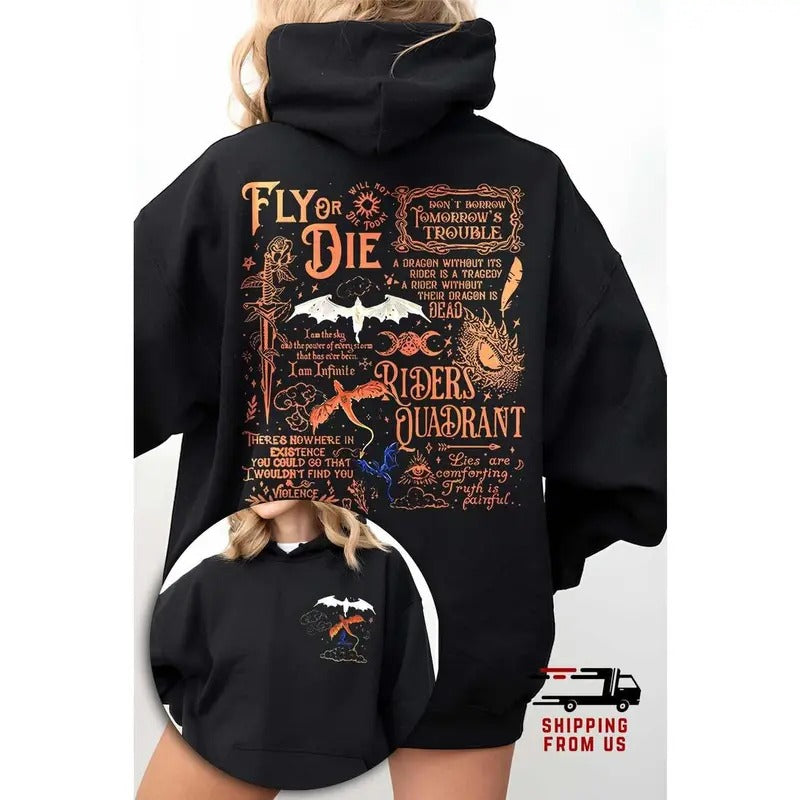 Fourth Wing Hoodie, Fly or Die Sweatshirt, Romantsy Book Lovers Gifts, Dragon Rider Unisex Shirt, Book Lover Gift For Men Women