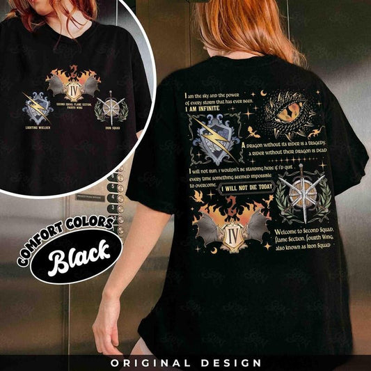 Fourth Wing Iron Squad Two Sided Shirt, Onyx Storm Brave The Dark, Fourth Wing Badges Bookish Tee, Dragon Riders Fan Gift