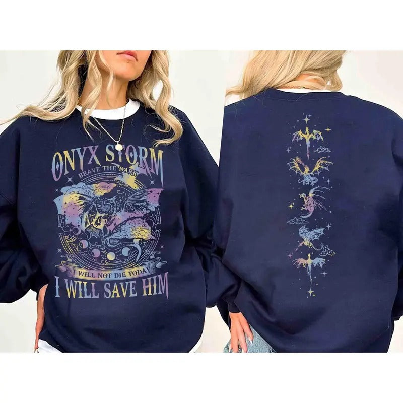 Fourth Wing Series Sweatshirt, Onyx Storm Brave The Dark Sweatshirt, Dragon Rider Shirt, Bookish Tee Gift For Book Lover, Violet Sorrengail